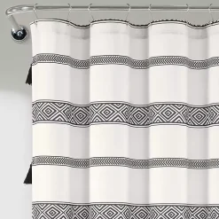 Black and White Striped Boho Shower Curtain