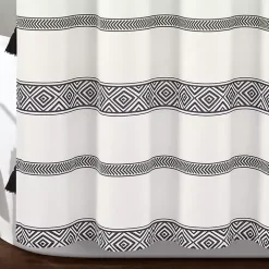 Black and White Striped Boho Shower Curtain
