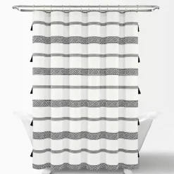 Black and White Striped Boho Shower Curtain