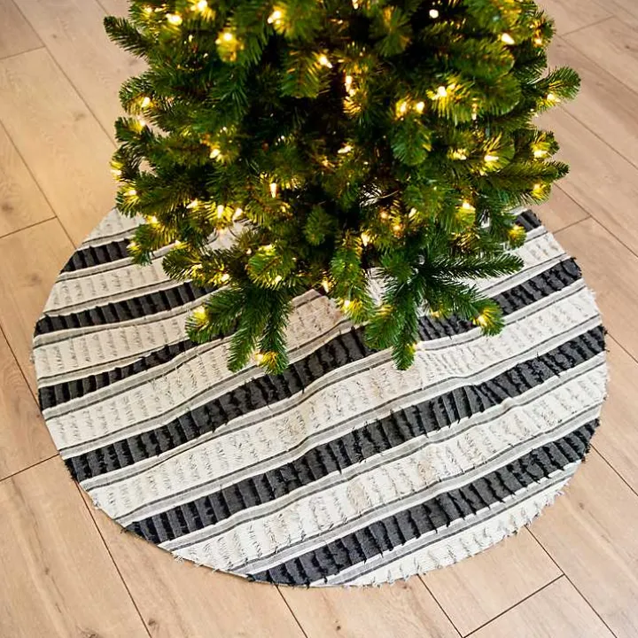 Black and White Striped Fringe Tree Skirt
