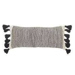 Black and White Striped Lumbar Pillow with Tassels
