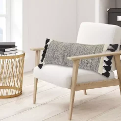 Black and White Striped Lumbar Pillow with Tassels