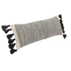 Black and White Striped Lumbar Pillow with Tassels
