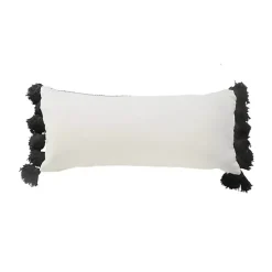 Black and White Striped Lumbar Pillow with Tassels