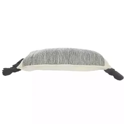 Black and White Striped Lumbar Pillow with Tassels