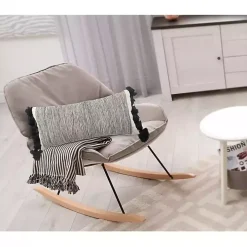 Black and White Striped Lumbar Pillow with Tassels