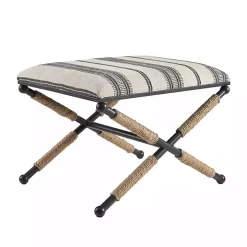 Black and White Striped Upholstered Ottoman