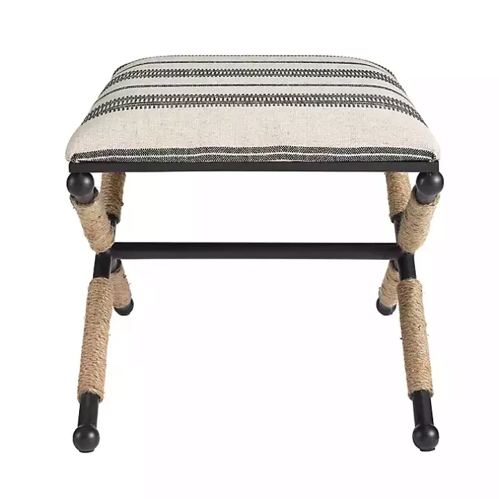 Black and White Striped Upholstered Ottoman
