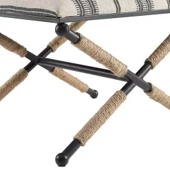 Black and White Striped Upholstered Ottoman