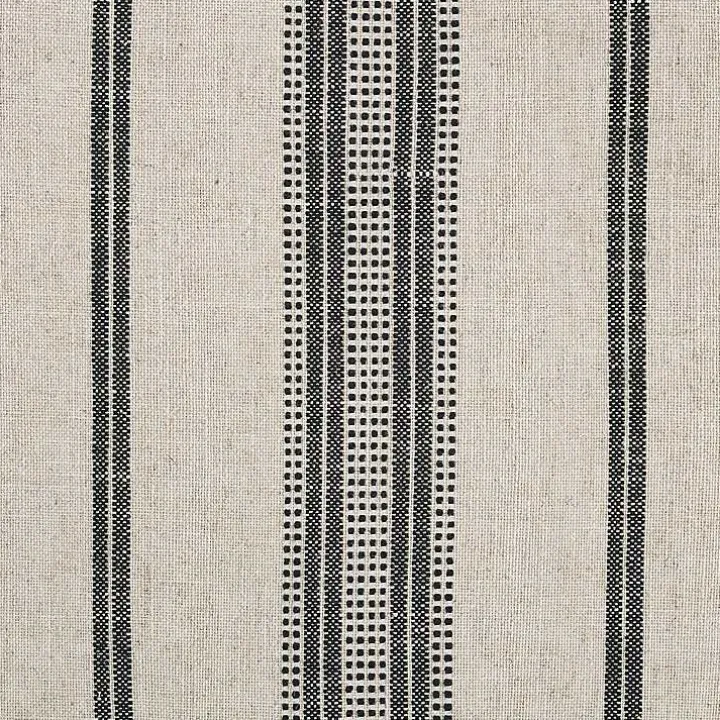 Black and White Striped Upholstered Ottoman