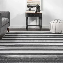 Black and White Striped Washable Area Rug, 4x6