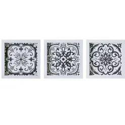 Black and White Tile Framed Art Prints, Set of 3