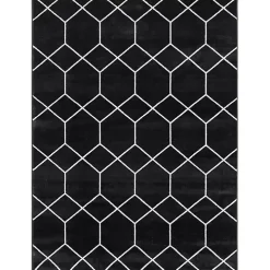 Black and White Trellis Woven Area Rug, 6x9