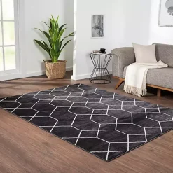 Black and White Trellis Woven Area Rug, 8x10