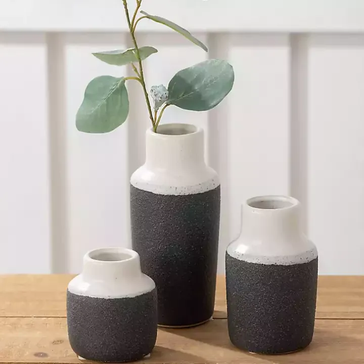 Black and White Two Tone Ceramic Vases, Set of 3