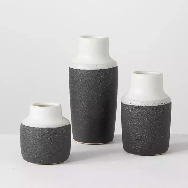 Black and White Two Tone Ceramic Vases, Set of 3