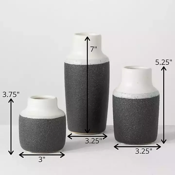 Black and White Two Tone Ceramic Vases, Set of 3