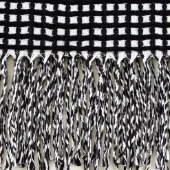 Black and White Waffle Knit Fringe Throw