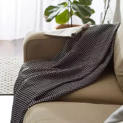 Black and White Waffle Knit Fringe Throw