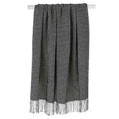 Black and White Waffle Knit Fringe Throw