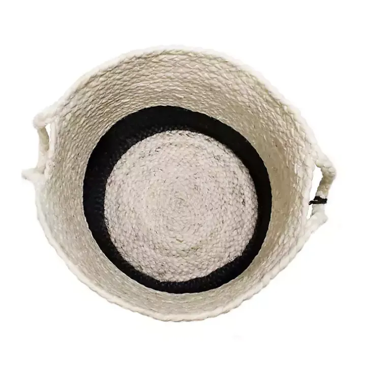 Black and White Woven Basket with Tassel, 19 in.