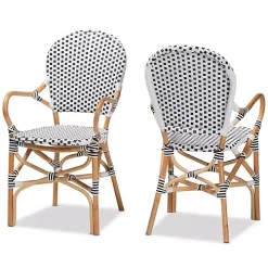 Black and White Woven Dining Chairs, Set of 2