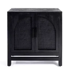 Black Arch Cane and Wood Cabinet