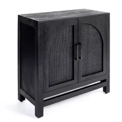 Black Arch Cane and Wood Cabinet