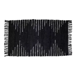 Black Artisanal Leather Diamond Scatter Rug