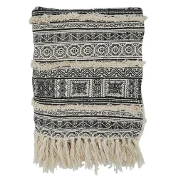 Black Beige Block Print Throw Blanket