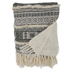 Black Beige Block Print Throw Blanket