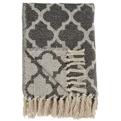 Black Beige Fringe Geometric Throw Blanket