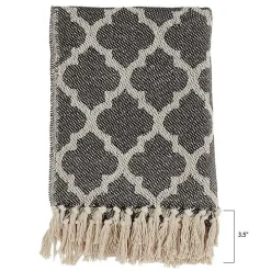 Black Beige Fringe Geometric Throw Blanket