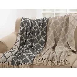 Black Beige Fringe Geometric Throw Blanket