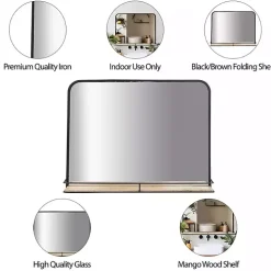 Black Brown Metal Shelf Horizontal Wall Mirror