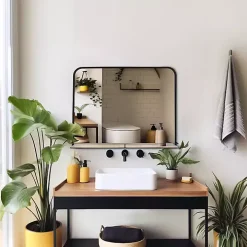 Black Brown Metal Shelf Horizontal Wall Mirror