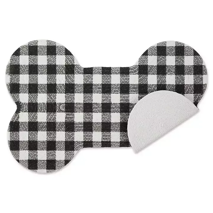 Black Buffalo Check Bone Pet Bowl Mat