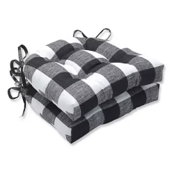 Black Buffalo Check Outdoor Chair Pads, Set of 2