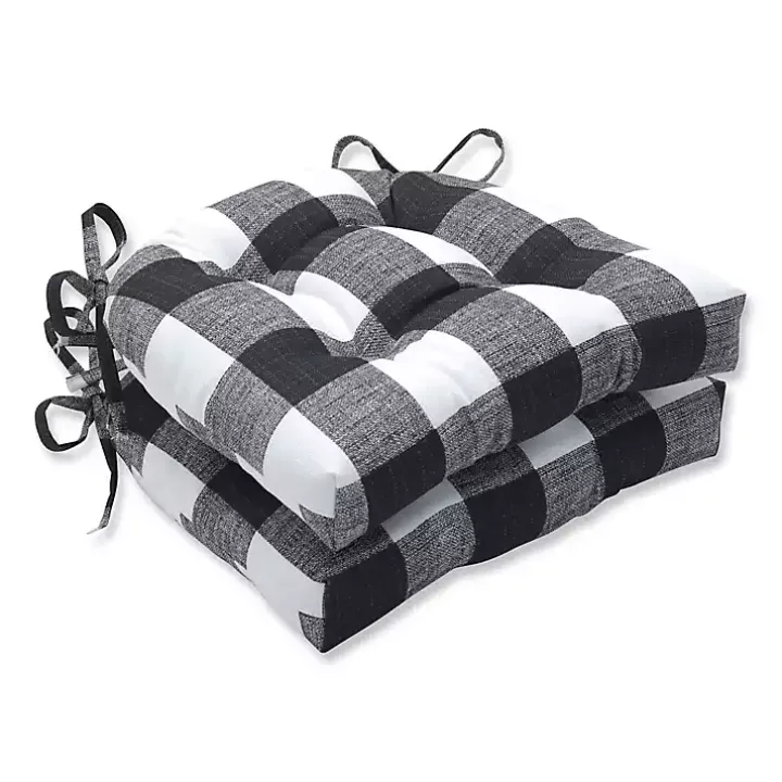 Black Buffalo Check Outdoor Chair Pads, Set of 2