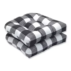 Black Buffalo Check Wicker Seat Cushions, Set of 2