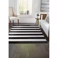 Black Cabana Stripe Indoor/Outdoor Area Rug, 5x7