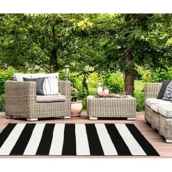Black Cabana Stripe Indoor/Outdoor Area Rug, 7x9