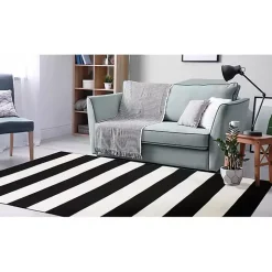 Black Cabana Stripe Indoor/Outdoor Area Rug, 8x11