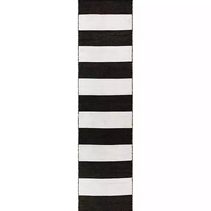 Black Cabana Stripe Indoor/Outdoor Runner, 2x8