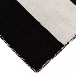 Black Cabana Stripe Indoor/Outdoor Area Rug, 8x8
