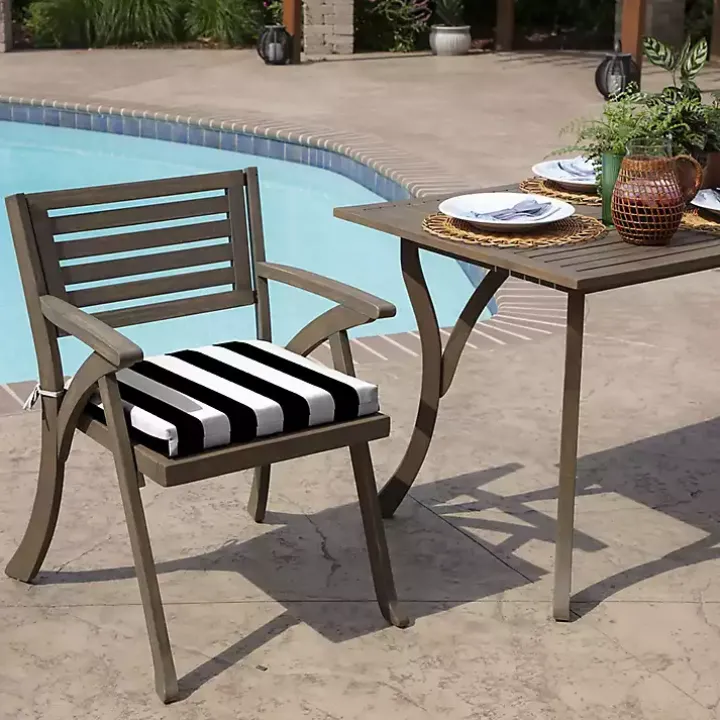 Black Cabana Stripe Outdoor Seat Cushion