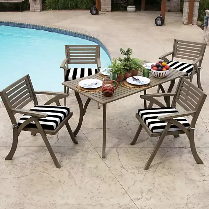 Black Cabana Stripe Outdoor Seat Cushion