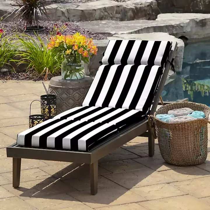 Black Cabana Stripe Outdoor Chaise Cushion