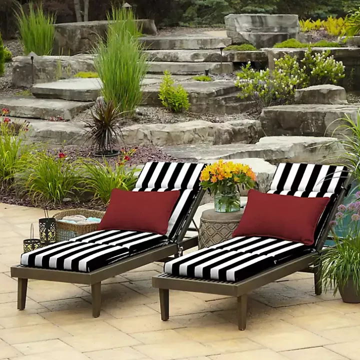 Black Cabana Stripe Outdoor Chaise Cushion