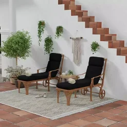 Black Canvas French Edge Outdoor Chaise Cushion